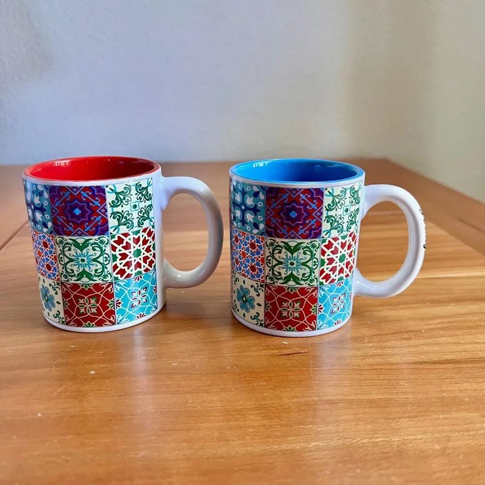 Espresso Cups, Portugal Espresso Mugs, Mexican Spanish Tile Mugs, Coffee Mugs